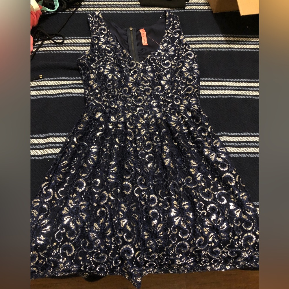 Blue and silver lace dress